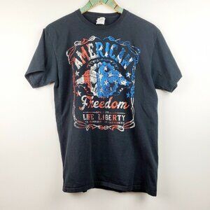 American Freedom Life Liberty Pursuit of Happiness Eagle Graphic T-Shirt Sz M